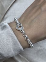 925 Sterling Silver Micro Patterned Open Heart Belcher Bracelet - 11 x 6 mm - Image 5