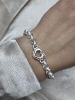 925 Sterling Silver Micro Patterned Open Heart Belcher Bracelet - 11 x 6 mm - Image 6