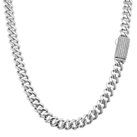 925 sterling silver 7 mm wide cuban chain with cz box clasp for men and women solid design.
