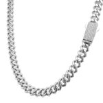 925 sterling silver 7 mm wide cuban chain with cz box clasp for men and women solid design.