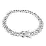 prong set cuban bracelet set with cubic zirconia stones 8 mm wide, 925 sterling silver solid for men and women.