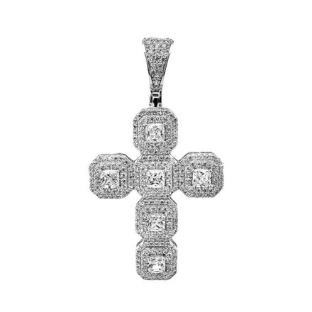 925 sterling silver cross pendan with square shaped cubic zirconia stones and round for women and kids or children.
