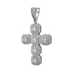 925 sterling silver cross pendan with square shaped cubic zirconia stones and round for women and kids or children.