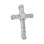 Stone set Cross over cross pendant for women and kids with baguette and round stones. The cross pendant is large size.