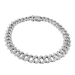 prong set cuban bracelet set with cubic zirconia stones 8 mm wide, 925 sterling silver solid for men and women.
