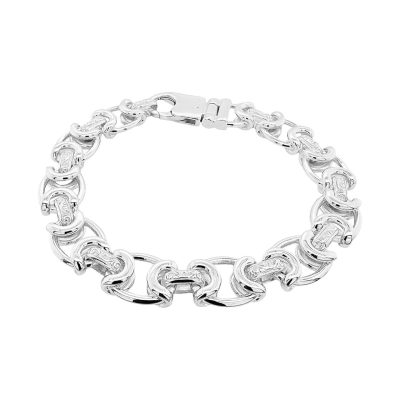 925 Sterling silver Byzantine bracelet 12.50 mm wide for men with patterned links.