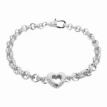 925 sterling silver ope heart belcher bracelet for women and kids 6 mm wide with cubic zirconia stones. 11 mm wide heart with intricate pattern.