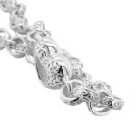 925 sterling silver ope heart belcher bracelet for women and kids 6 mm wide with cubic zirconia stones. 11 mm wide heart with intricate pattern.