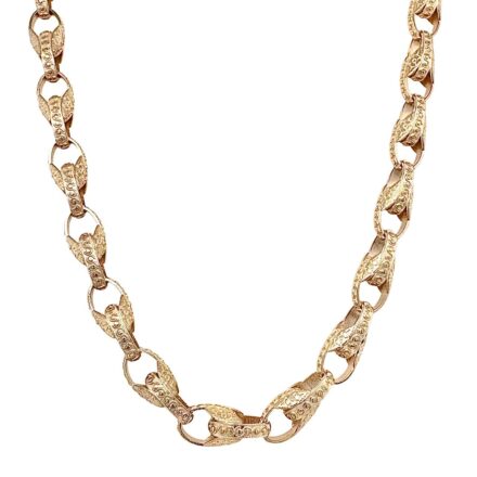 9k yellow gold solid tulip chain for men women and children. The chain is 7 mm wide and available in 18, 20, 22 and 24 inches.