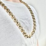 9k yellow gold Solid heavy weight solid Belcher chain 13.50 mm wide for men with patterned and solid links. The chain is available from 22 to 30 inches.