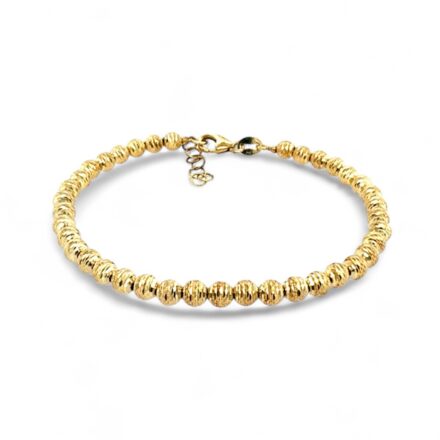 4 mm wide diamond cut bead ball bracelet for women with adjustable sizing in 14k yellow gold solid UK Hallmarked.