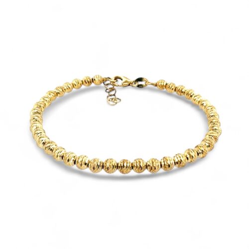 4 mm wide diamond cut bead ball bracelet for women with adjustable sizing in 14k yellow gold solid UK Hallmarked.