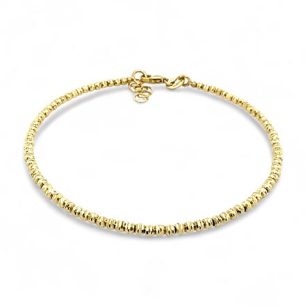 2 mm wide diamond cut bead ball bracelet for women with adjustable sizing in 14k yellow gold solid UK Hallmarked.