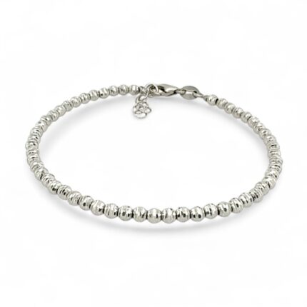14k white gold diamond cut bead ball bracelet for ladies women in 14k white gold solid UK Hallmarked Italian made.