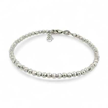 14k white gold diamond cut bead ball bracelet for ladies women in 14k white gold solid UK Hallmarked Italian made.