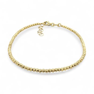 14k yellow gold bead ball bracelet solid for women and ladies 2 mm wide everyday use.