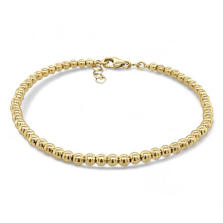 14k yellow gold bead ball bracelet solid for women and ladies 3 mm wide everyday use.