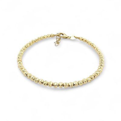3 mm wide diamond cut bead ball bracelet for women with adjustable sizing in 14k yellow gold solid UK Hallmarked.
