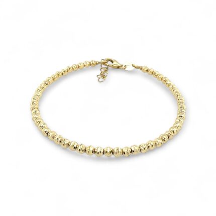 3 mm wide diamond cut bead ball bracelet for women with adjustable sizing in 14k yellow gold solid UK Hallmarked.
