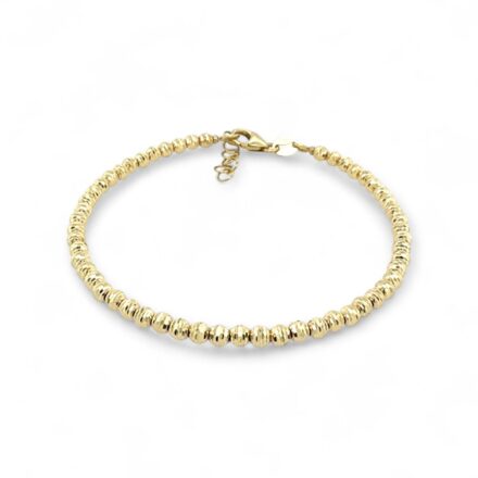 3 mm wide diamond cut bead ball bracelet for women with adjustable sizing in 14k yellow gold solid UK Hallmarked.