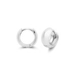 8 mm size Wide hoop earring 6 mm wide plain rhodium plated for men women and children or kids. 925 sterling silver.