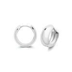 10 mm size Wide hoop earring 6 mm wide plain rhodium plated for men women and children or kids. 925 sterling silver.