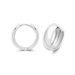 12 mm size Wide hoop earring 6 mm wide plain rhodium plated for men women and children or kids. 925 sterling silver.