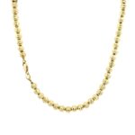 14k yellow gold solid bead ball chain with diamond cut pattern for women. 18 inches long