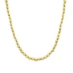 14k yellow gold solid bead ball chain with diamond cut pattern for women. 18 inches long