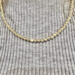 14k yellow gold solid bead ball chain with diamond cut pattern for women. 18 inches long