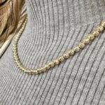 14k yellow gold solid bead ball chain with diamond cut pattern for women. 18 inches long