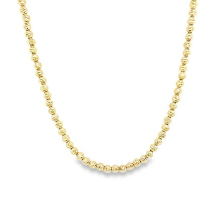 14k yellow gold solid bead ball chain with diamond cut pattern for women. 18 inches long 4 mm wide.