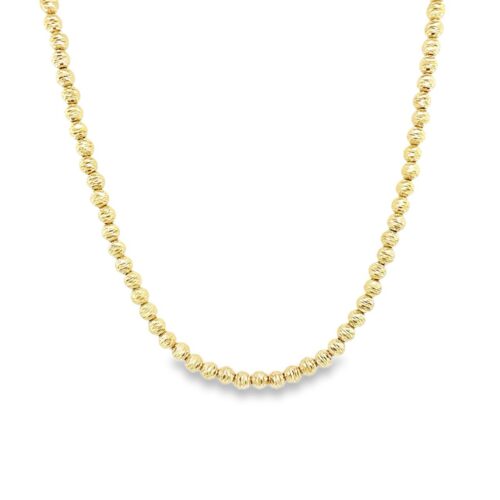 14k yellow gold solid bead ball chain with diamond cut pattern for women. 18 inches long 4 mm wide.