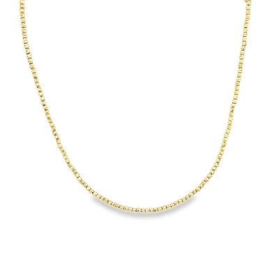 14k yellow gold solid bead ball chain with diamond cut pattern for women. 18 inches long 2 mm wide.