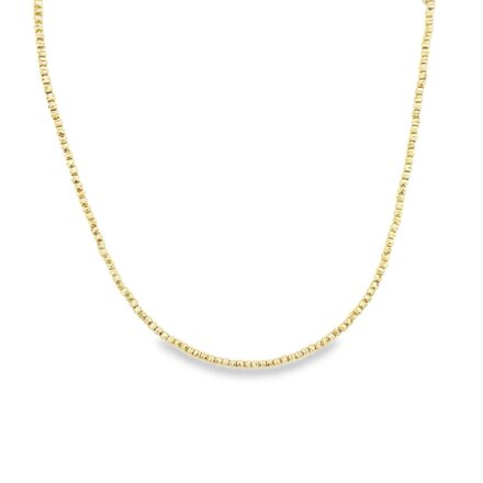 14k yellow gold solid bead ball chain with diamond cut pattern for women. 18 inches long 2 mm wide.