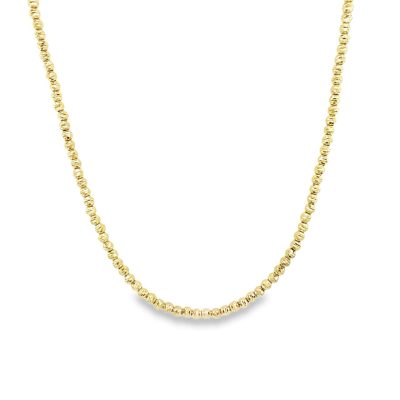 14k yellow gold solid bead ball chain with diamond cut pattern for women. 18 inches long 3 mm wide.
