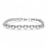 925 sterling silver heart belcher bracelet featuring interlocking textured heart links and belcher chain design, available in lengths from 7 to 8.5 inches, displayed on a white background