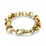 13.50 mm wide 9k yellow gold solid belcher bracelet patterned and plain links for men solid heavy weight.