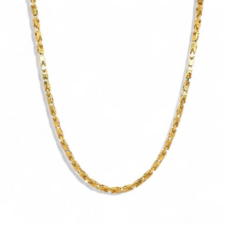 9k yellow gold solid square byzantine chain for men women and kids 2.5 mm wide .