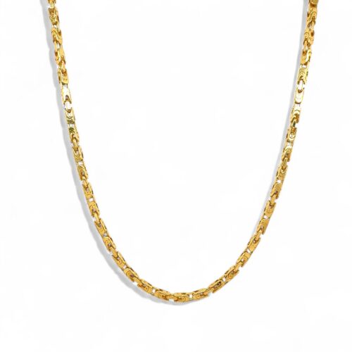 9k yellow gold solid square byzantine chain for men women and kids 2.5 mm wide .