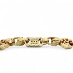 Handcrafted 9k yellow gold Stars and Bars Tulip bracelet, 15.50 mm wide with intricate star and bar patterns, polished finish, and tulip-inspired clasp.