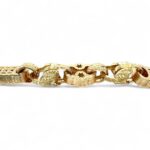 Handcrafted 9k yellow gold Stars and Bars Tulip bracelet, 15.50 mm wide with intricate star and bar patterns, polished finish, and tulip-inspired clasp.