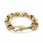 Handcrafted 9k yellow gold Stars and Bars Tulip bracelet, 15.50 mm wide with intricate star and bar patterns, polished finish, and tulip-inspired clasp.