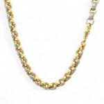 Solid 9k yellow gold Belcher chain set with high-quality cubic zirconia stones, 6mm wide, available in lengths from 16 to 30 inches. Elegant and durable design.