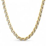 Solid 9k yellow gold Belcher chain set with high-quality cubic zirconia stones, 6mm wide, available in lengths from 16 to 30 inches. Elegant and durable design.