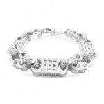 925 sterling silver Stars and Bars Belcher bracelet with intricate star and bar pattern, 15.50 mm wide, available in various lengths. Shiny, polished finish for a bold look.