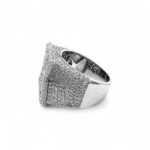 925 Sterling Silver X Design Ring with Round and Baguette Cubic Zirconia Stones, 18x18 mm Top.