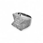 925 Sterling Silver X Design Ring with Round and Baguette Cubic Zirconia Stones, 18x18 mm Top.