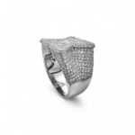925 Sterling Silver X Design Ring with Round and Baguette Cubic Zirconia Stones, 18x18 mm Top.