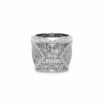 925 Sterling Silver X Design Ring with Round and Baguette Cubic Zirconia Stones, 18x18 mm Top.